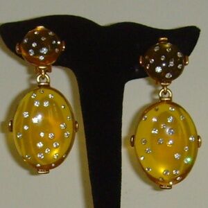 Oscar de la Renta Lucite and Rhinestone Statement Earrings
